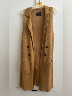 Active USA Long Sleeveless Knit Vest - Tan